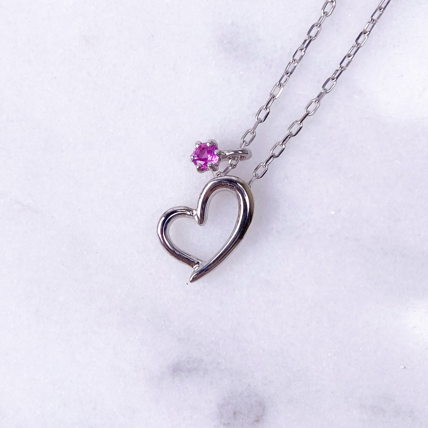 K10WGピンクサファイヤペンダントネックレス